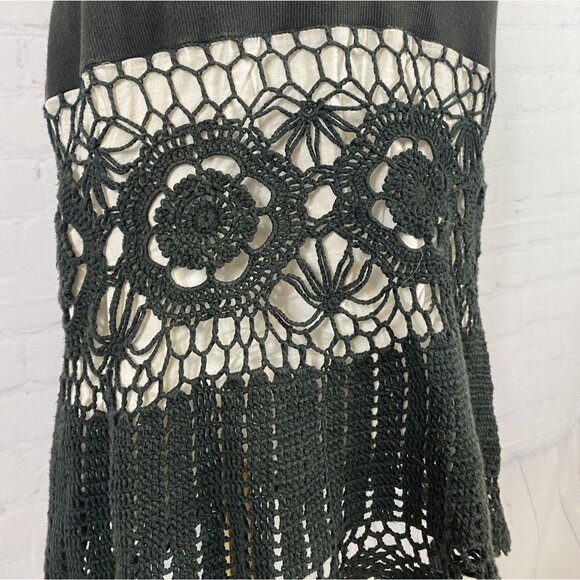 ⭐ 3/$15 Vintage Y2K Moda International XS Cotton Black Crochet Boho Midi Dress - Picture 4 of 10
